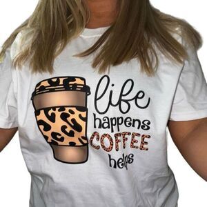 Handmade💋 Womans iced coffee tee shirt “life happens” coffee helps